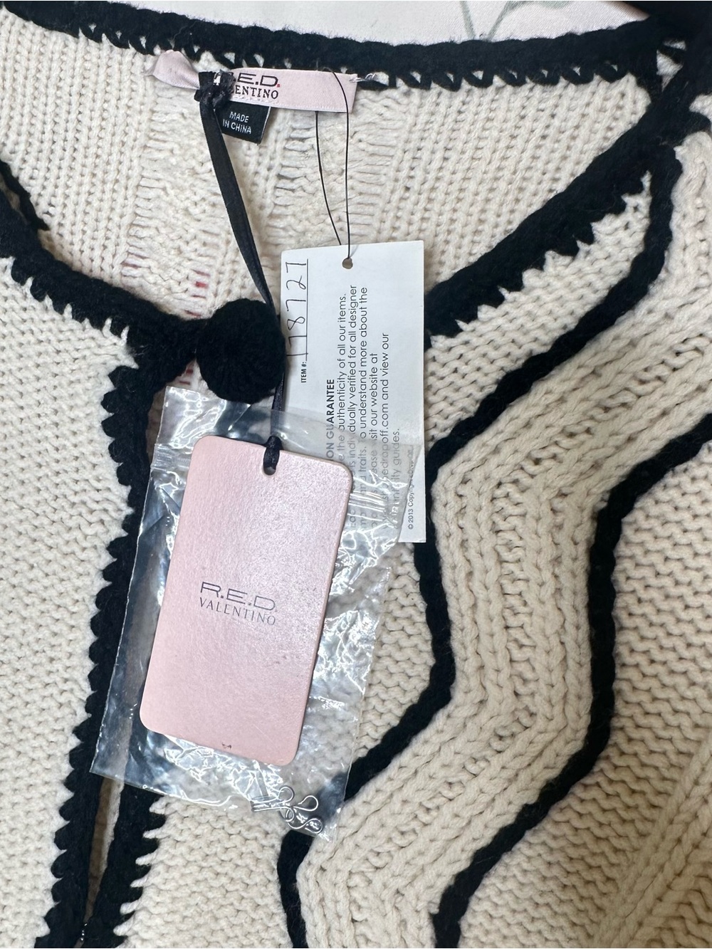 VALENTINO | Authenticated R.E.D.Valentino |Cream Knit Bow-Tie Cardigan | Size 42 - Picture 3 of 11